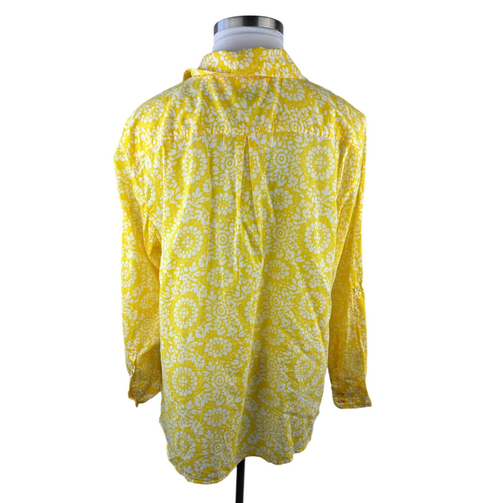 NWT Talbots Sheer Yellow White Print Button Blouse Plus Size 3Xp 3X Petite Top - Picture 9 of 14